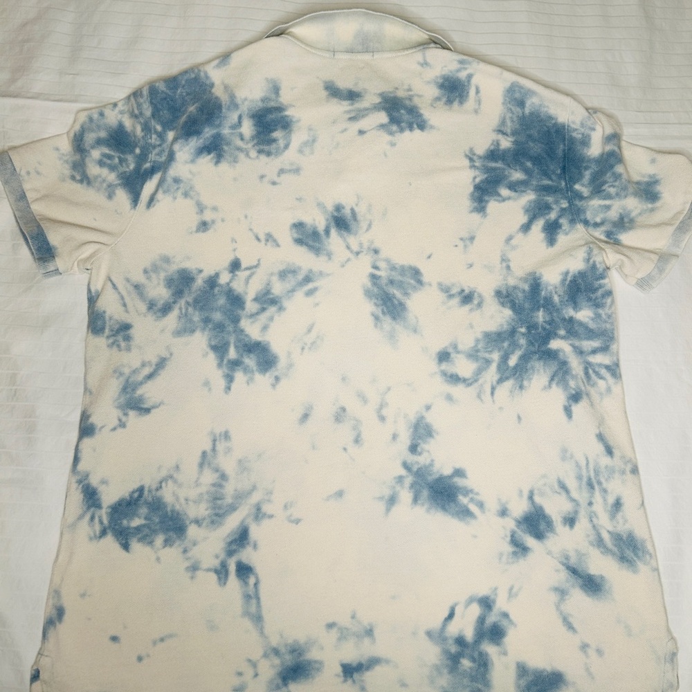 Polo Ralph Lauren Polo Shirt Mens Large White Blue Tie Dye Batik Slim Fit - Picture 9 of 10
